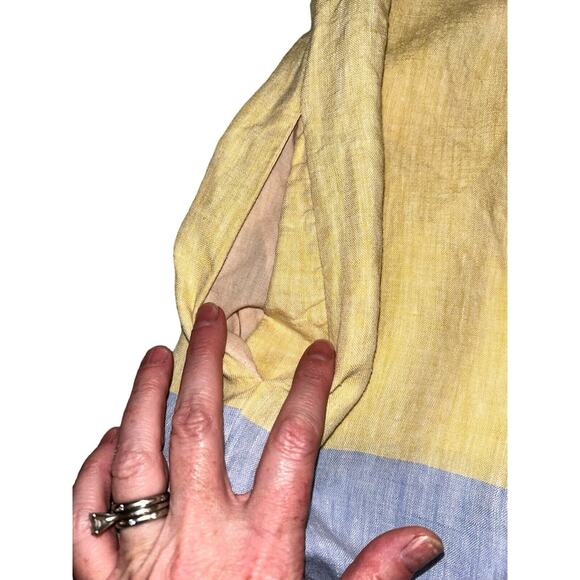 C&C California Yellow Blue Pink 100% linen Knee Length dress. Size M‎ - Picture 10 of 11